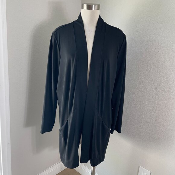 Susan Graver Womens Plus 1X Premier Black Open Front Cardigan Stretch Pockets - Picture 1 of 10